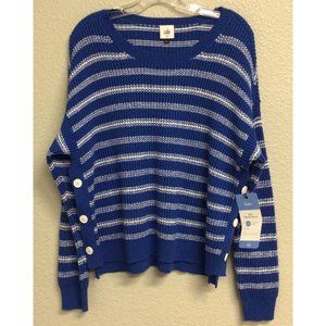 CAbi Iconic Blue & White Stripe Popular Pullover Sweater Size Medium #6165 NWT